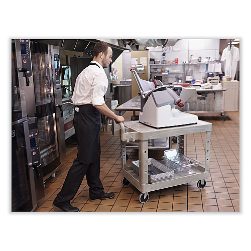 Rubbermaid Commercial Flat Shelf Utility Cart, Plastic, 2 Shelves, 500 lb Capacity, 25.25" x 44" x 38.13", Black (452500BK)
