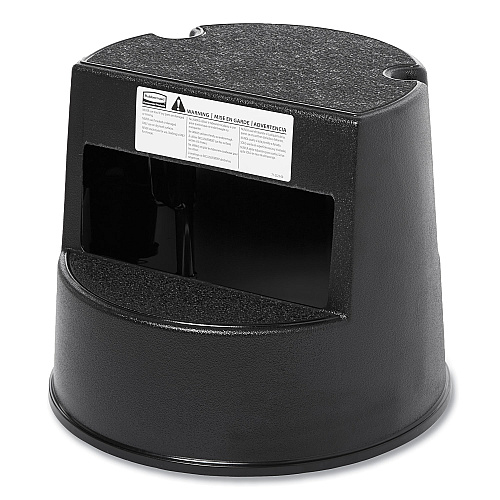Rubbermaid Commercial Rolling Step Stool, Curved Design, 2-Step, Retracting Casters, 350 lb Capacity, 16" Diameter x 13.5"h, Black (252300BK)
