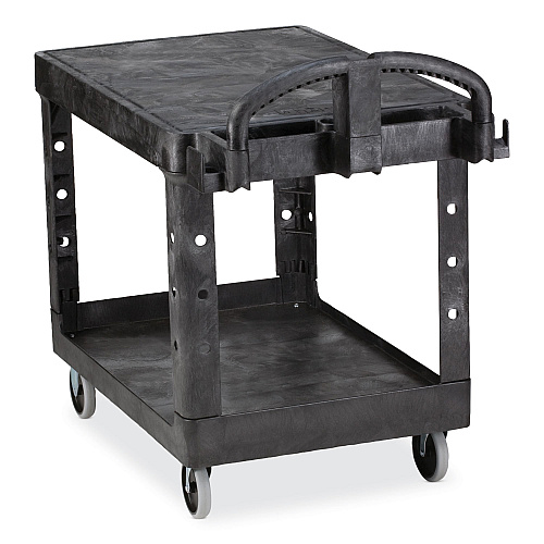 Rubbermaid Commercial Flat Shelf Utility Cart, Plastic, 2 Shelves, 500 lb Capacity, 19.19" x 37.88" x 33.33", Black (450500BK)