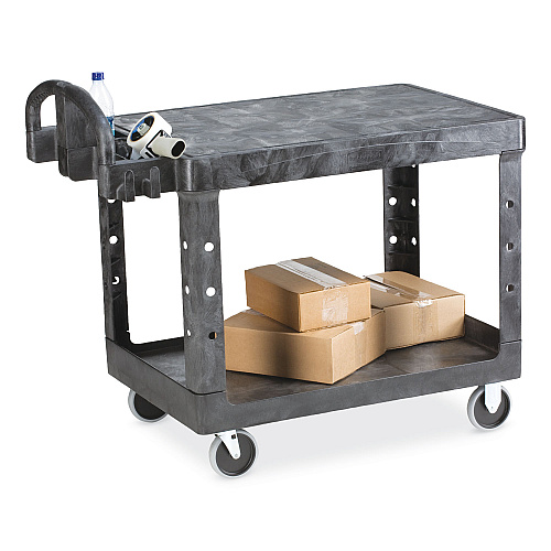 Rubbermaid Commercial Flat Shelf Utility Cart, Plastic, 2 Shelves, 500 lb Capacity, 19.19" x 37.88" x 33.33", Black (450500BK)