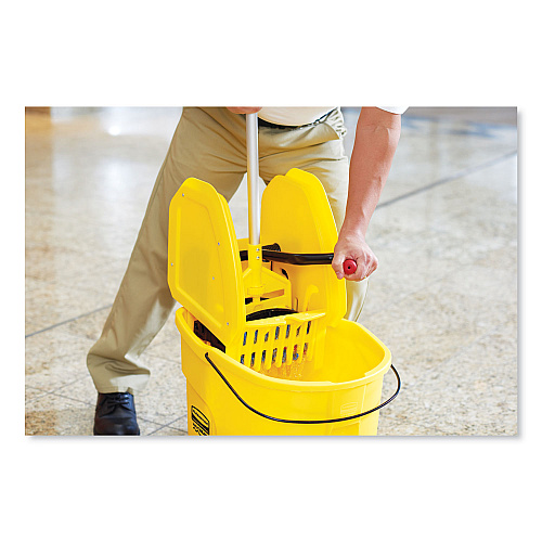 Rubbermaid Commercial WaveBrake 2.0 Bucket/Wringer Combos, Down-Press, 35 qt, Plastic, Yellow (FG757788YEL)