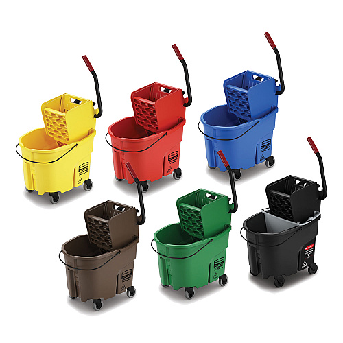 Rubbermaid Commercial WaveBrake 2.0 Bucket/Wringer Combos, Down-Press, 35 qt, Plastic, Yellow (FG757788YEL)