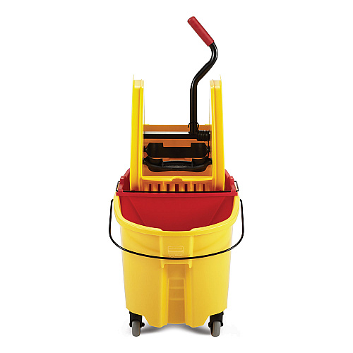 Rubbermaid Commercial WaveBrake 2.0 Bucket/Wringer Combos, Down-Press, 35 qt, Plastic, Yellow (FG757788YEL)