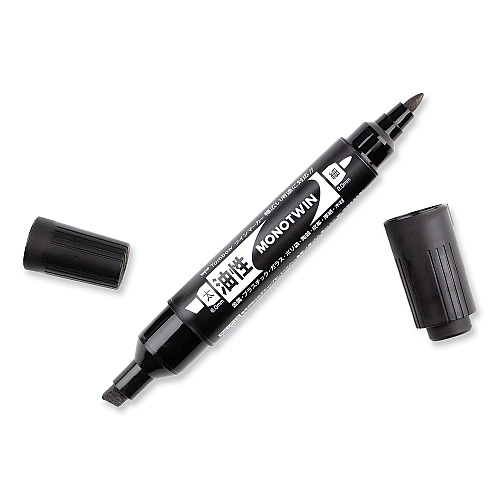 Tombow Mono Twin Bold Permanent Marker, Fine/Broad Tips, Black, 10/Box (56646)