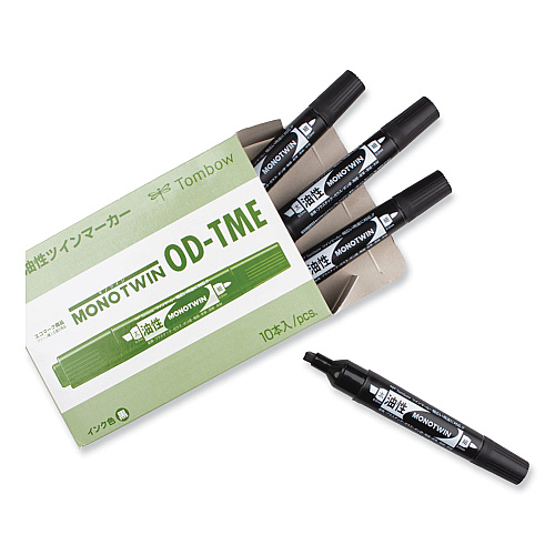 Tombow Mono Twin Bold Permanent Marker, Fine/Broad Tips, Black, 10/Box (56646)