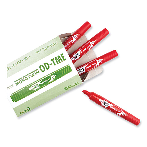 Tombow Mono Twin Bold Permanent Marker, Fine/Broad Tips, Red, 10/Box (56647)