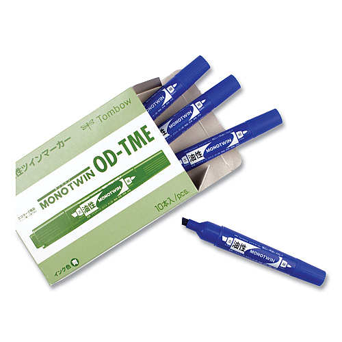Tombow Mono Twin Bold Permanent Marker, Fine/Broad Tips, Blue, 10/Box (56648)