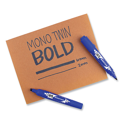 Tombow Mono Twin Bold Permanent Marker, Fine/Broad Tips, Blue, 10/Box (56648)