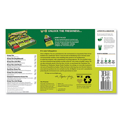 Bigelow Green Tea Assortment, Individually Wrapped, Eight Flavors, 64 Tea Bags/Box (30568)