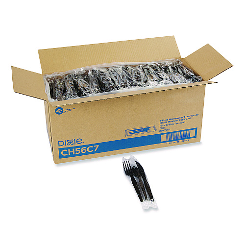 Dixie Individually Wrapped Heavyweight Cutlery Set, Fork/Knife/Spoon, Plastic, Black, 250/Carton (CH56C7)