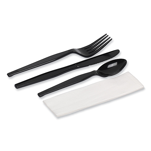 Dixie Individually Wrapped Heavyweight Cutlery Set, Fork/Knife/Napkin/Spoon, Plastic, Black, 250/Carton (CH56NC7)