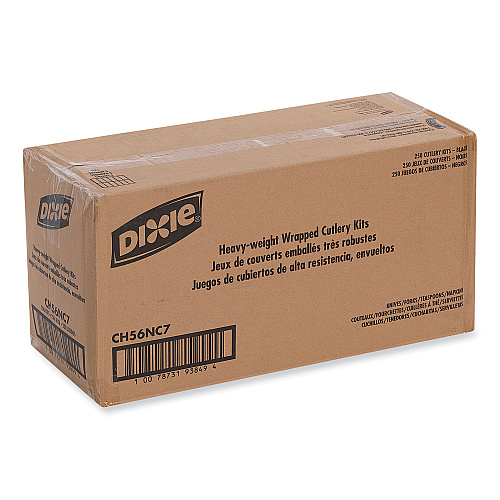Dixie Individually Wrapped Heavyweight Cutlery Set, Fork/Knife/Napkin/Spoon, Plastic, Black, 250/Carton (CH56NC7)