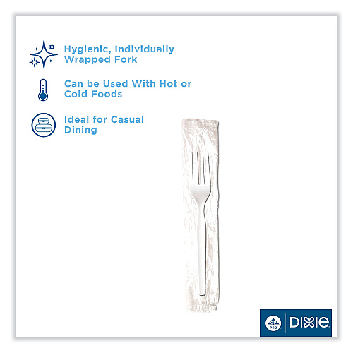 Dixie&reg; Disposable White Forks, Individually Wrapped Medium Weight, 1,000 Forks (FM23C7)