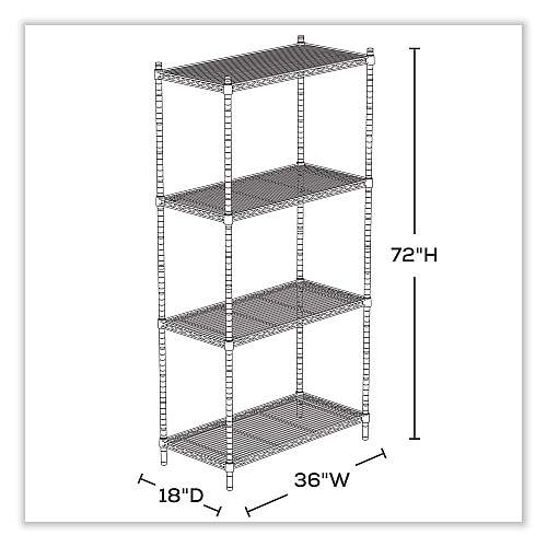 Safco Industrial Wire Shelving, Four-Shelf, 36w x 18d x 72h, Metallic Gray (5285GR)