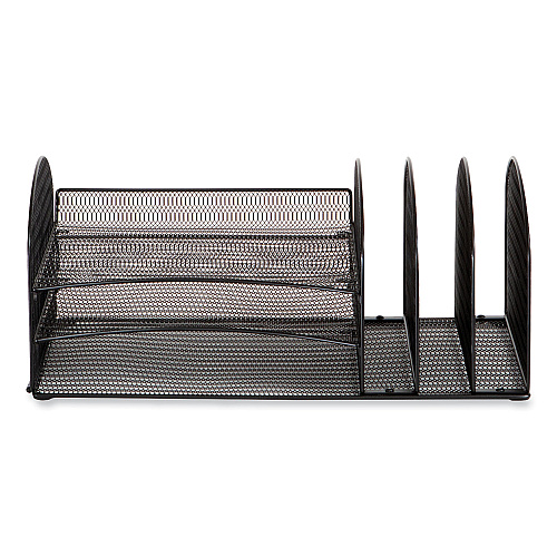 Safco Onyx Mesh Desk Organizer with Three Horizontal and Upright Sections, Letter Size Files, 19.62 x 11.32 x 8.5, Black (3213BLKD)