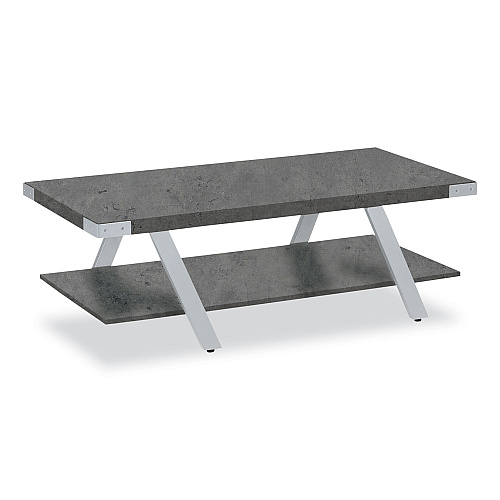 Safco Coffee Table, Rectangular. 48 x 23.75 x 16, Stone Gray Top, Silver Base (MRCFTSGY)