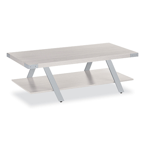 Safco Coffee Table, Rectangular, 51 x 23.78 x 16, White Ash Top, Silver Base (MRCFTWAH)