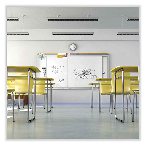Ghent Horizontal Sliding Porcelain Magnetic Whiteboard, 120 x 48, White Surface, Satin Aluminum Frame (HSM2410)