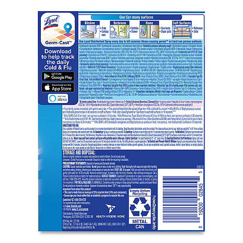 Lysol&reg; Disinfectant Spray, Spring Waterfall Scent, 12.5 oz., 12 Cans (02845)