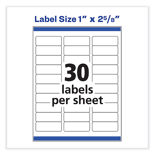 Avery Vibrant Inkjet Color-Print Labels w/ Sure Feed, 1 x 2.63, Matte White, 600/PK (8250)