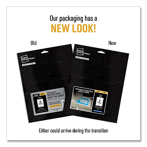 Avery PermaTrack Destructible Asset Tag Labels, Laser Printers, 2 x 3.75, White, 8/Sheet, 8 Sheets/Pack (60539)