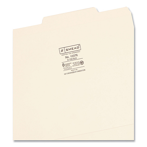 Smead Reinforced Guide Height File Folders, 2/5-Cut Tabs: Right of Center Position, Letter Size, 0.75" Expansion, Manila, 100/Box (10376)