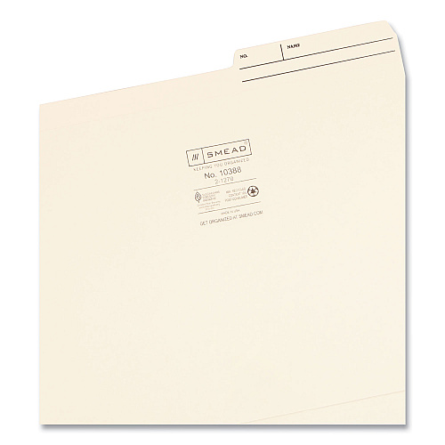 Smead Reinforced Guide Height File Folders, 2/5-Cut Printed Tabs: Right Position, Letter Size, 0.75" Expansion, Manila, 100/Box (10388)