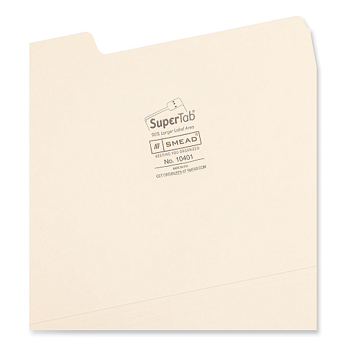 Smead SuperTab Top Tab File Folders, 1/3-Cut Tabs: Assorted, Letter Size, 0.75" Expansion, 14-pt Manila, 50/Box (10401)