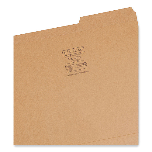 Smead Guide Height Reinforced Heavyweight Kraft File Folder, 2/5-Cut Tabs: Right of Center, Letter, 0.75" Expansion, Brown, 100/Box 8 1/2" x 11" - 3/4" Expansion - Top Tab Location - Right Tab Position - 11 pt. - 2 Plys - Kraft - 10% Recycled - 10 (10786)