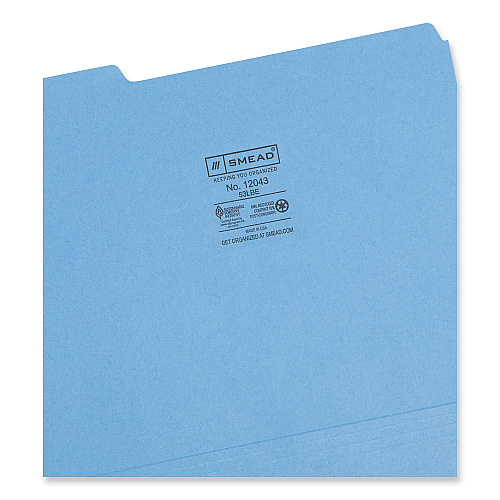 Smead Colored File Folders, 1/3-Cut Tabs: Assorted, Letter Size, 0.75" Expansion, Blue, 100/Box (12043)