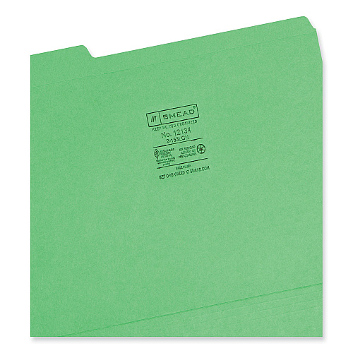 Smead Reinforced Top Tab Colored File Folders, 1/3-Cut Tabs: Assorted, Letter Size, 0.75" Expansion, Green, 100/Box (12134)
