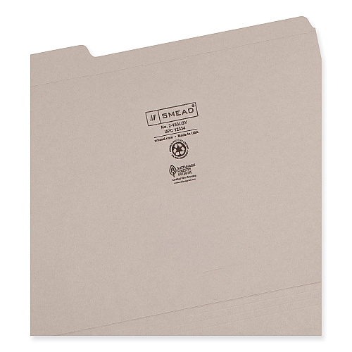 Smead Reinforced Top Tab Colored File Folders, 1/3-Cut Tabs: Assorted, Letter Size, 0.75" Expansion, Gray, 100/Box (12334)