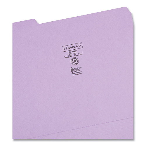 Smead Colored File Folders, 1/3-Cut Tabs: Assorted, Letter Size, 0.75" Expansion, Lavender, 100/Box (12443)