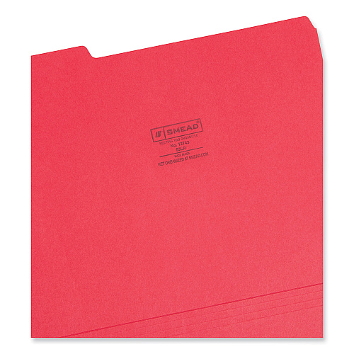 Smead Colored File Folders, 1/3-Cut Tabs: Assorted, Letter Size, 0.75" Expansion, Red, 100/Box (12743)