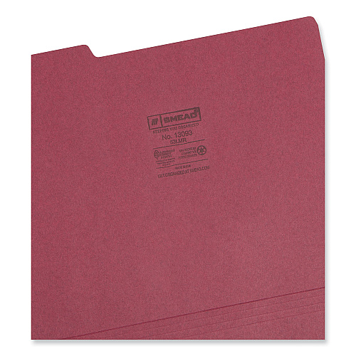Smead Colored File Folders, 1/3-Cut Tabs: Assorted, Letter Size, 0.75" Expansion, Maroon, 100/Box (13093)