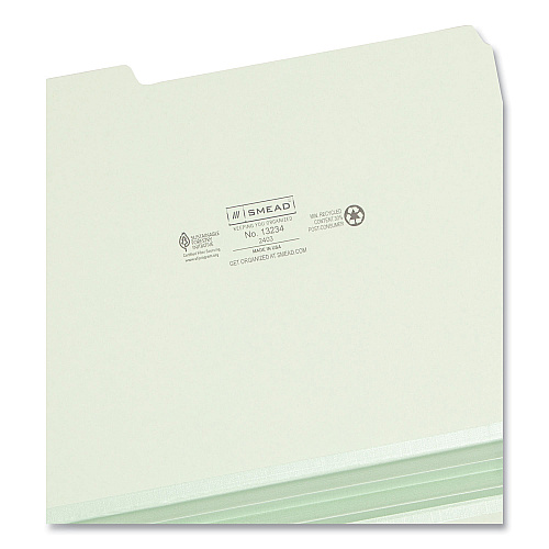 Smead Expanding Recycled Heavy Pressboard Folders, 1/3-Cut Tabs: Assorted, Letter Size, 2" Expansion, Gray-Green, 25/Box (13234)