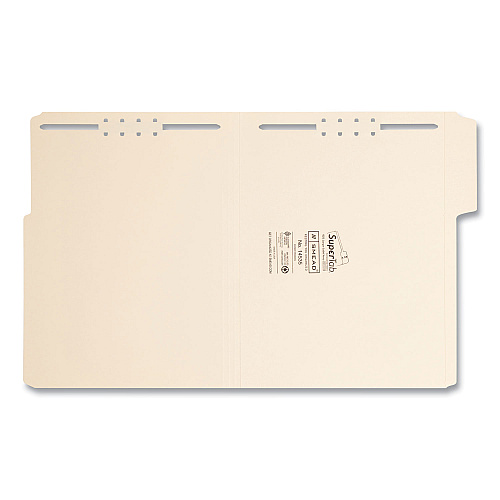 Smead SuperTab Reinforced Guide Height Fastener Folders, 11-pt Manila, 0.75" Expansion, 2 Fasteners, Letter Size, Manila, 50/Box (14535)