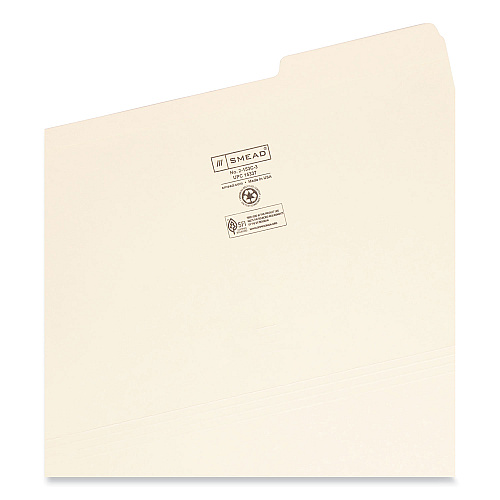 Smead Reinforced Tab Manila File Folders, 1/3-Cut Tabs: Right Position, Legal Size, 0.75" Expansion, 11-pt Manila, 100/Box 8 1/2" x 14" - 3/4" Expansion - Top Tab Location - Third Tab Position - 11 pt. - 2 Plys - Manila - Reinforced, Rounded Corne (15337)