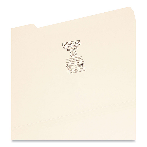 Smead Top Tab File Folders with Antimicrobial Product Protection, 1/3-Cut Tabs: Assorted, Legal, 0.75" Expansion, Manila, 100/Box (15338)