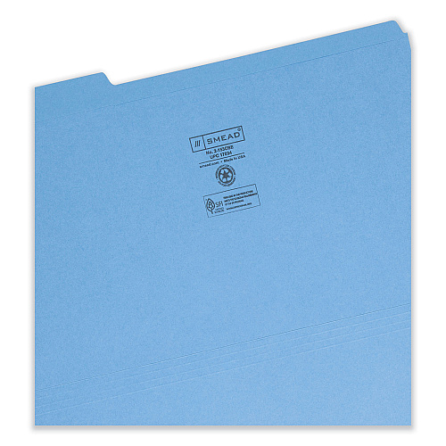 Smead Reinforced Top Tab Colored File Folders, 1/3-Cut Tabs: Assorted, Legal Size, 0.75" Expansion, Blue, 100/Box (17034)