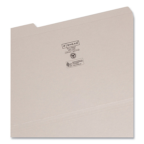 Smead Reinforced Top Tab Colored File Folders, 1/3-Cut Tabs: Assorted, Legal Size, 0.75" Expansion, Gray, 100/Box (17334)