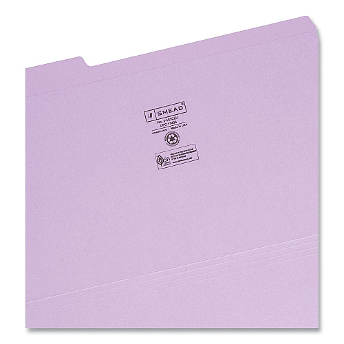 Smead Reinforced Top Tab Colored File Folders, 1/3-Cut Tabs: Assorted, Legal Size, 0.75" Expansion, Lavender, 100/Box (17434)