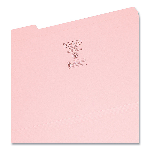 Smead Reinforced Top Tab Colored File Folders, 1/3-Cut Tabs: Assorted, Legal Size, 0.75" Expansion, Pink, 100/Box (17634)