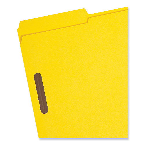 Smead Top Tab Colored Fastener Folders, 0.75" Expansion, 2 Fasteners, Legal Size, Yellow Exterior, 50/Box (17940)
