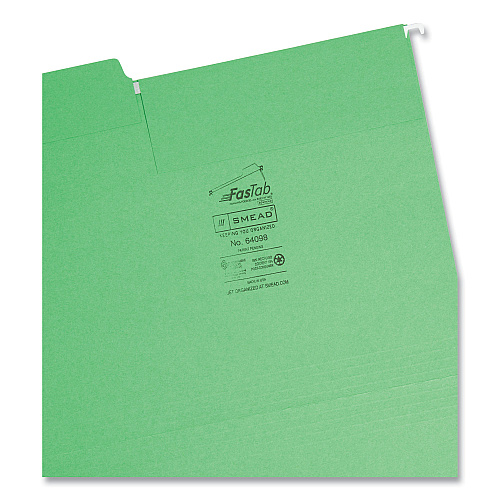 Smead FasTab Hanging Folders, Letter Size, 1/3-Cut Tabs, Green, 20/Box (64098)