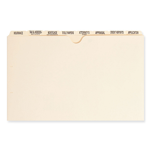 Smead Pressboard Mortgage Folder Dividers, Pre-Printed, 1 Fastener, Legal Size, Manila, 7 Dividers/Set, 12 Sets (78278)
