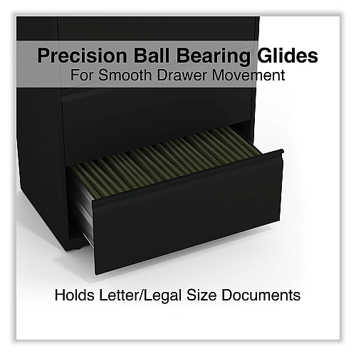 Alera Lateral File, 4 Legal/Letter-Size File Drawers, Black, 30" x 18.63" x 52.5" (ALEHLF3054BL)