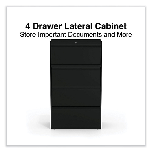 Alera Lateral File, 4 Legal/Letter-Size File Drawers, Black, 30" x 18.63" x 52.5" (ALEHLF3054BL)