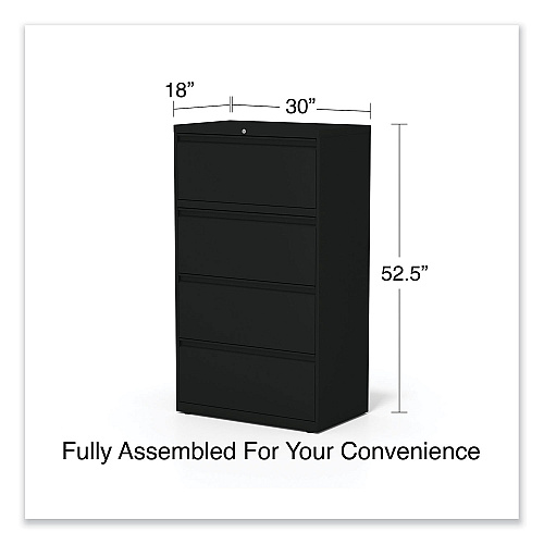 Alera Lateral File, 4 Legal/Letter-Size File Drawers, Black, 30" x 18.63" x 52.5" (ALEHLF3054BL)