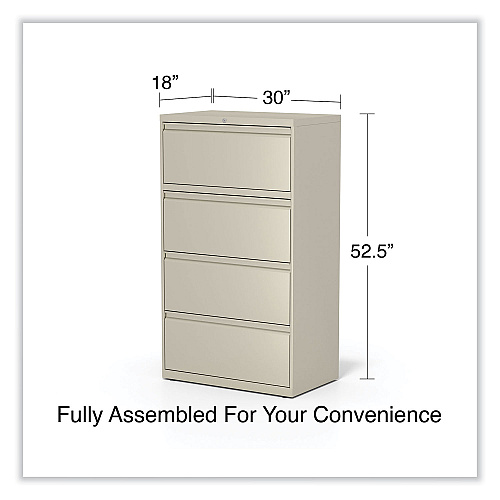 Alera Lateral File, 4 Legal/Letter-Size File Drawers, Putty, 30" x 18.63" x 52.5" (ALEHLF3054PY)